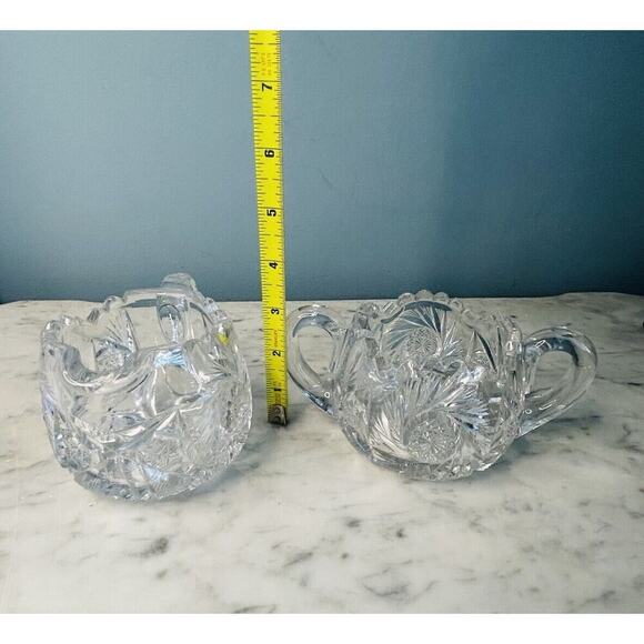 EUC American Brilliant Cut Crystal Glass Pinwheel Creamer Sugar Bowl Set ABP - Picture 4 of 16